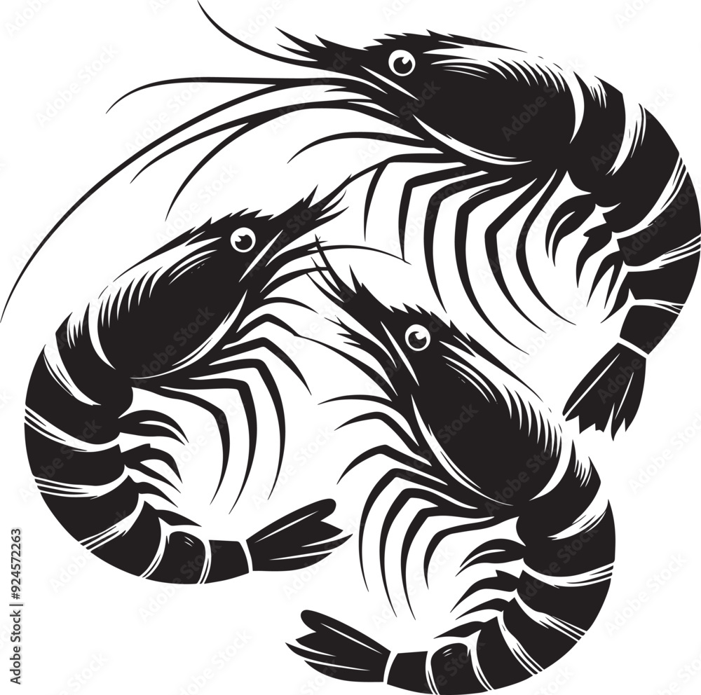 Shrimp Silhouette isolated on white background Minimalist crayfish vector shape Shrimp Silhouette isolated on white background Minimalist crayfish vector shape