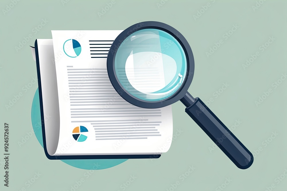 RFP Illustration with Unfolding Document and Magnifying Glass for Proposal Exploration