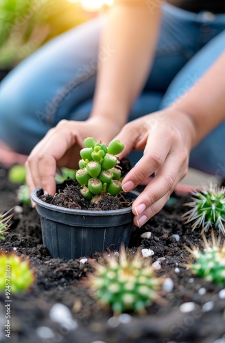 Planting Succulents in Terra Cotta Pots at a Home Garden During Late Afternoon