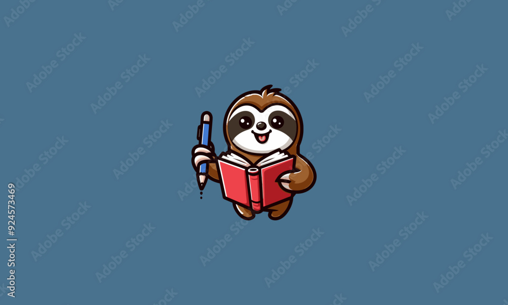 character cartoon sloth writing on book vector mascot design character cartoon sloth writing on book vector mascot design