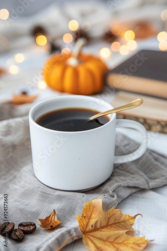 Cozy Autumn Coffee With Warm Colors and Seasonal Decor