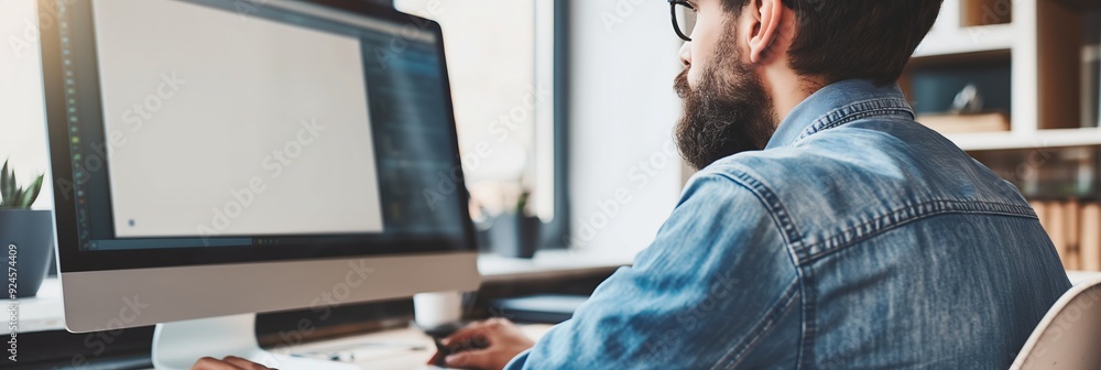 The image shows a person working on a project using a desktop computer ...
