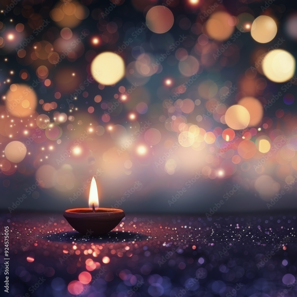 Warm Candlelight Illuminates Sparkling Surface Amidst Colorful Bokeh Effects at Night Warm Candlelight Illuminates Sparkling Surface Amidst Colorful Bokeh Effects at Night