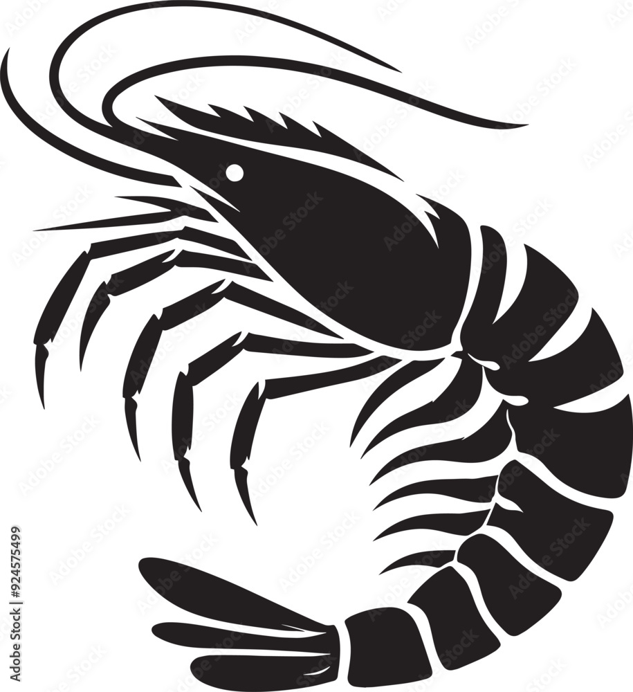 Shrimp Silhouette isolated on white background Minimalist crayfish vector shape Shrimp Silhouette isolated on white background Minimalist crayfish vector shape