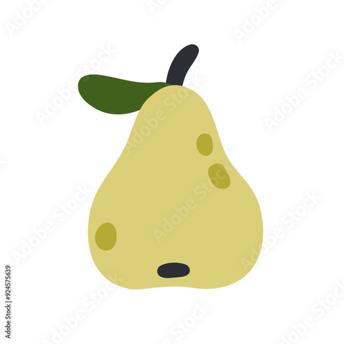 Pear, fresh and sweet fruit icon. Healthy natural food with leaf and stem. Or...