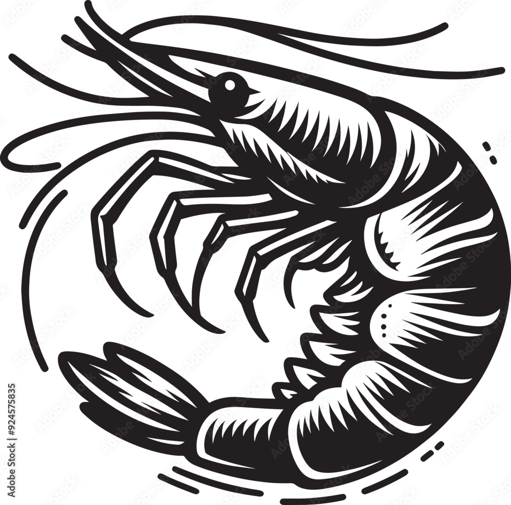 Shrimp Silhouette isolated on white background Minimalist crayfish vector shape Shrimp Silhouette isolated on white background Minimalist crayfish vector shape