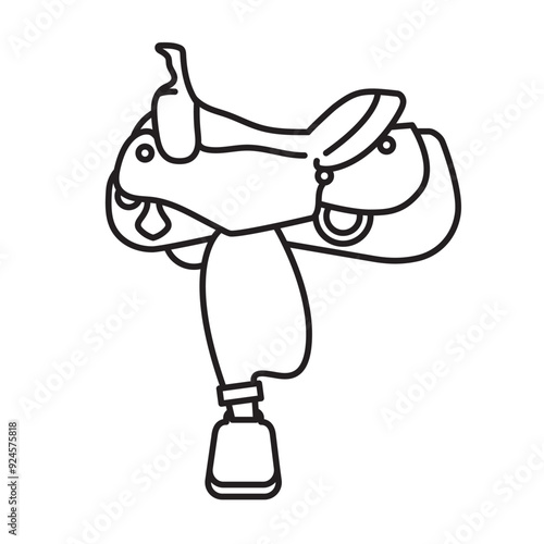 Western saddle vector line icon for Go West Day on July 13. Riding equipment outline symbol.