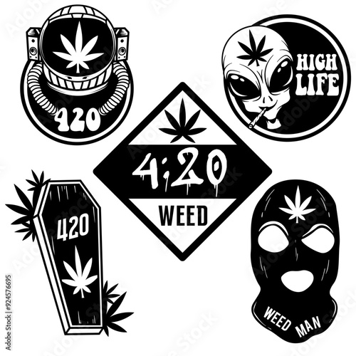 Weed 420 Bundle | Alien Highlife | Kush Life | Marijuana Leaf | Weed Life | Extraterrestrial Weed | Cannabis | Smoking Blunt | Original Illustration | Vector and Clipart | Cutfile and Stencil