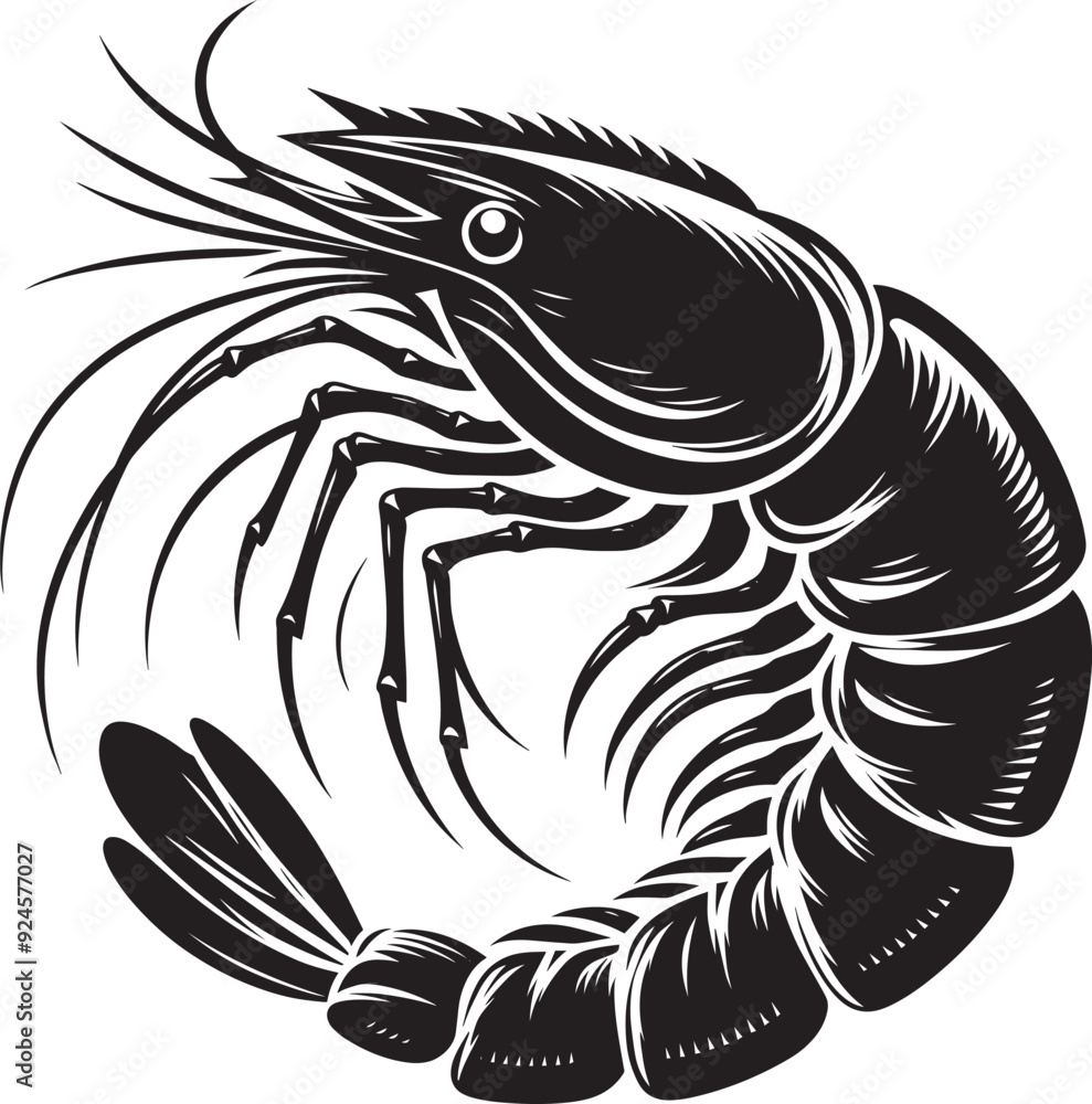 Shrimp Silhouette isolated on white background Minimalist crayfish vector shape Shrimp Silhouette isolated on white background Minimalist crayfish vector shape