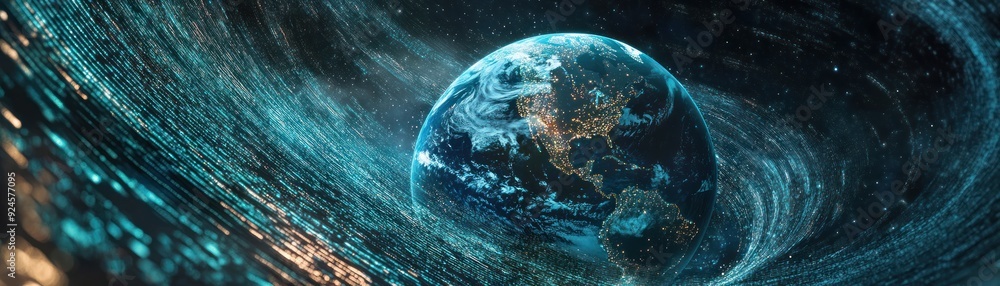 Obraz premium Earth Encased in a Blue Digital Vortex
