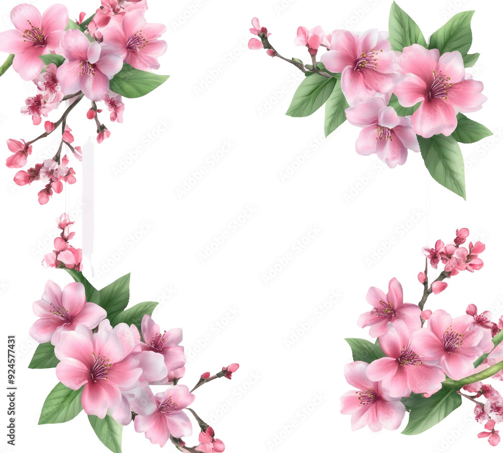 Pink Cherry Blossom Illustration with Black Background Pink Cherry Blossom Illustration with Black Background