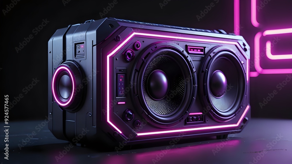 Futuristic stereo speaker with neon lights. Futuristic stereo speaker with neon lights.