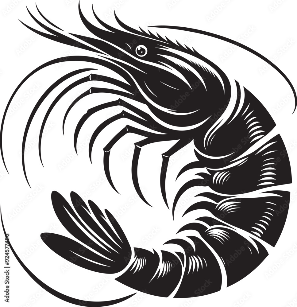 Shrimp Silhouette isolated on white background Minimalist crayfish vector shape Shrimp Silhouette isolated on white background Minimalist crayfish vector shape