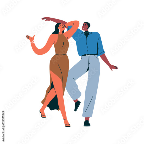 Dancing couple, happy partners. Young man and woman, dancers celebrating to m...