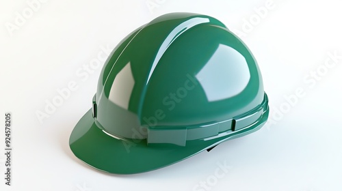 Single green protective helmet isolated on a white background