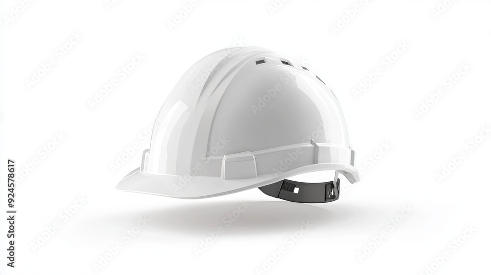 Fototapeta premium Single white protective helmet isolated on a white background