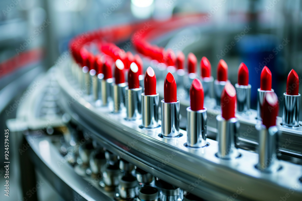 Fototapeta premium The production line of lipstick in the cosmetics factory 