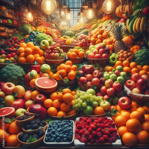 Abundance of Fresh Fruit at a Market Stall