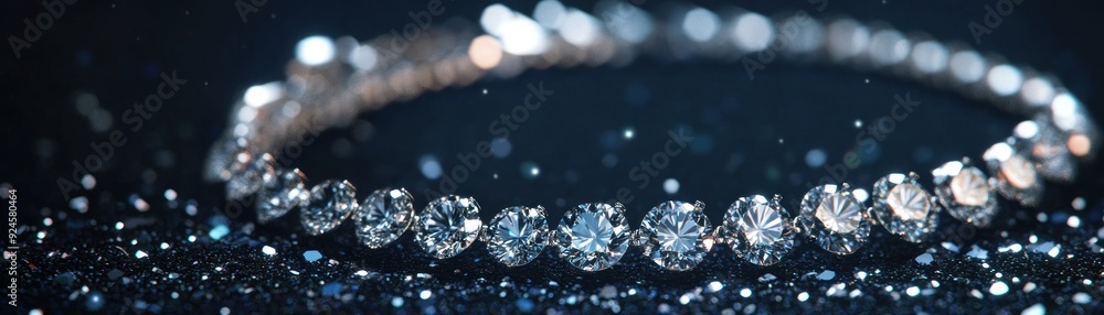 Close-up of a Diamond Bracelet on a Glittering Surface Close-up of a Diamond Bracelet on a Glittering Surface