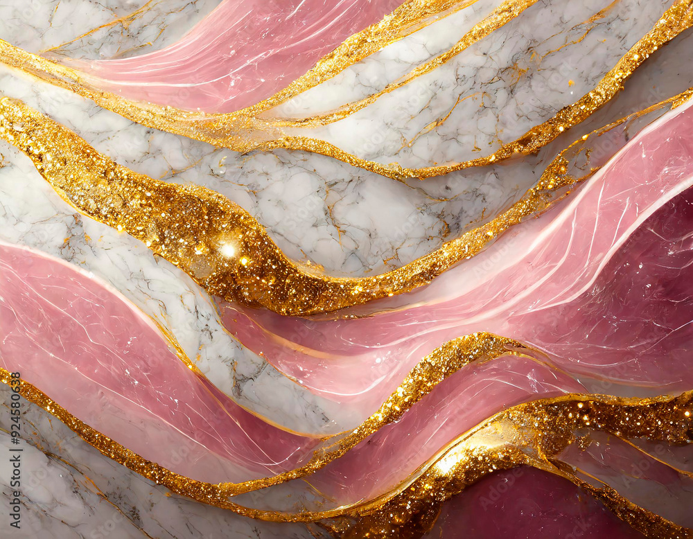 Luxury background with pink marble waves and golden glitter Luxury background with pink marble waves and golden glitter