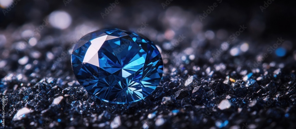 A Single Blue Gemstone Resting on a Bed of Black Glitter A Single Blue Gemstone Resting on a Bed of Black Glitter
