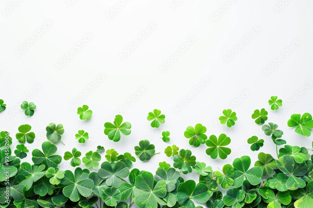 A cluster of four-leaf clovers on a clean white background, ideal for use in illustrations or designs needing natural and lucky themes A cluster of four-leaf clovers on a clean white background, ideal for use in illustrations or designs needing natural and lucky themes