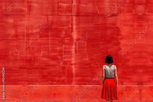 Wallpaper Mural A woman stands in front of a bright red wall, looking straight ahead Torontodigital.ca