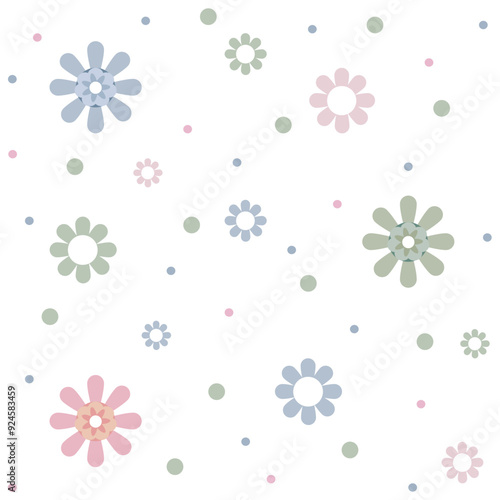 Hand drawn pastel flowers, floral collection, white background, fabric pattern, children's toys, tile floor, bedding set photo