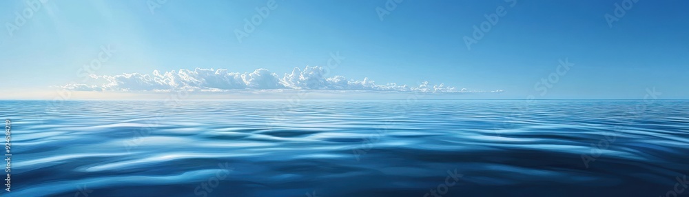 A Calm Blue Ocean Underneath a Row of White Clouds A Calm Blue Ocean Underneath a Row of White Clouds