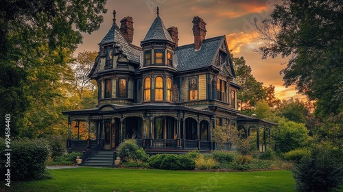 Victorian Mansion at Sunset