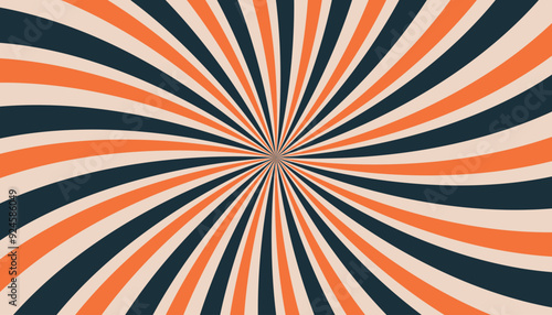 Abstract retro groovy colorful sunburst pattern striped twirl twisted 70s vintage background texture. Spiral radial vector in trendy retro psychedelic style illustration. Intergalactic color palettes