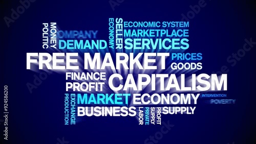 Free Market Capitalism animated word cloud;text design animation tag kinetic typography seamless loop.
