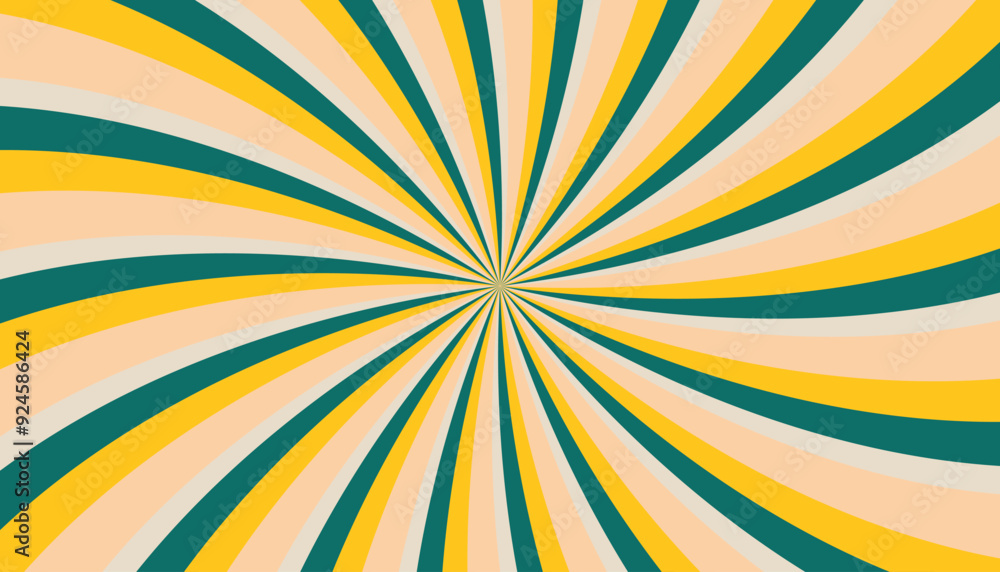 Abstract retro groovy colorful sunburst pattern striped twirl twisted 70s vintage background texture. Spiral radial vector in trendy retro psychedelic style. California Skies color palettes Abstract retro groovy colorful sunburst pattern striped twirl twisted 70s vintage background texture. Spiral radial vector in trendy retro psychedelic style. California Skies color palettes