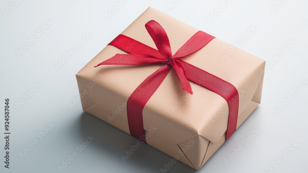 A brown box with a red ribbon tied around it A brown box with a red ribbon tied around it