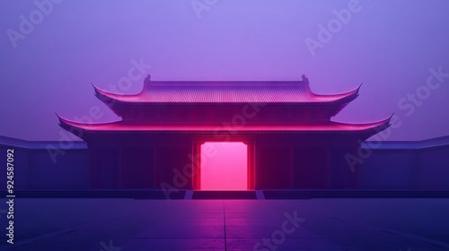 Posters of minimalist Tang Dynasty architectural forms, Olympic atmosphere 