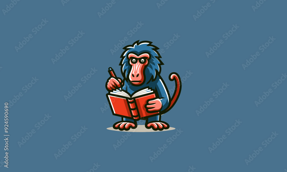 character cartoon baboon writing on book vector mascot design character cartoon baboon writing on book vector mascot design