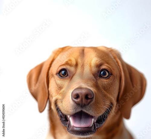 Dog breed labrador beautiful well-groomed healthy lies on white isolated background