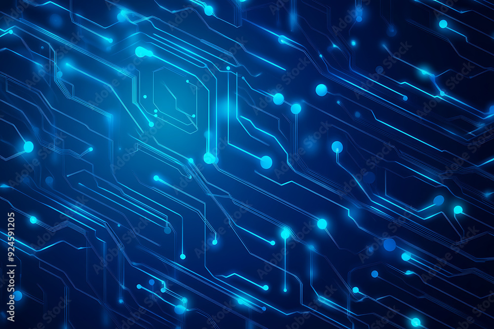 Obraz premium Futuristic vector illustration of a blue circuit board with intricate digital tech elements, perfect for advanced technology backgrounds. 