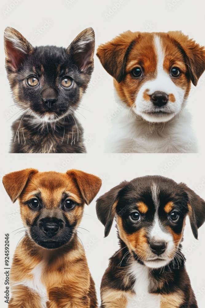 A series of photos featuring dogs and cats in the same scene, highlighting their friendship A series of photos featuring dogs and cats in the same scene, highlighting their friendship