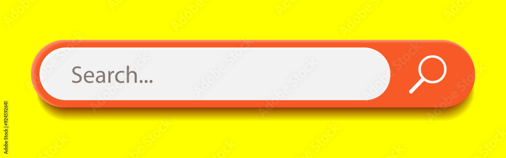 3d search bar Internet browser engine on yellow background for UI design, website interface element with web icons and push button vector 3d search bar Internet browser engine on yellow background for UI design, website interface element with web icons and push button vector