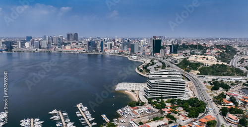 Cuadro en lienzo Aerial view of Luanda's waterfront and cityscape in Angola under a clear sky
