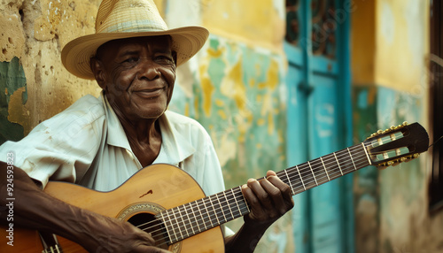 Latin men guitar blues, solo street music