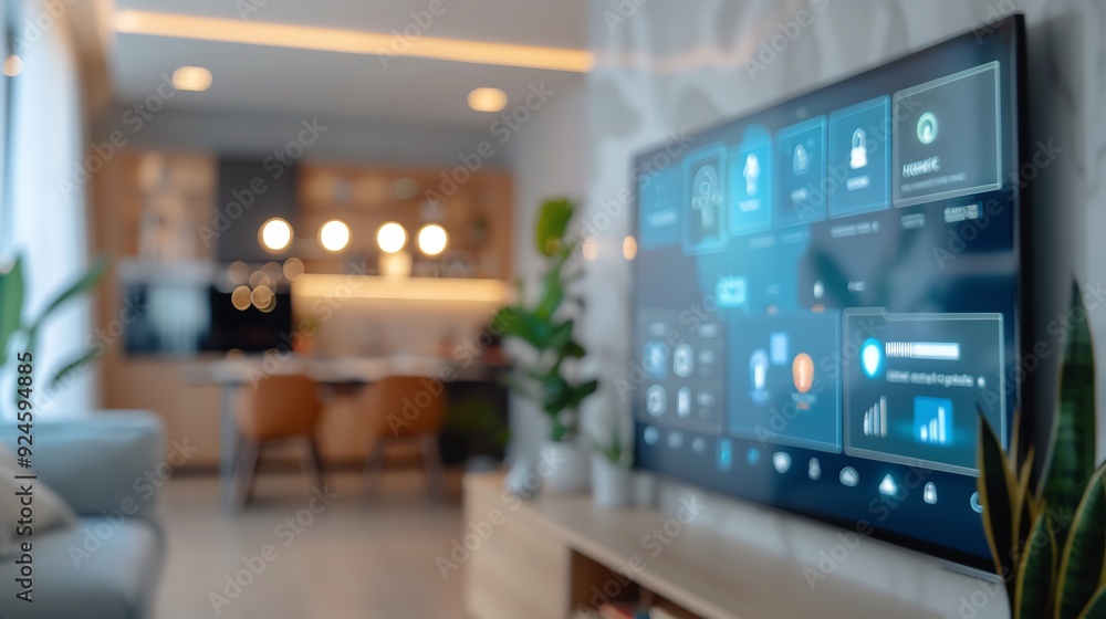 Smart home automation, voicecontrolled, holographic interface, modern home Smart home automation, voicecontrolled, holographic interface, modern home
