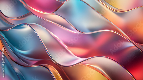 Colorful background, wavy lines with glass effect, colorful design concept.