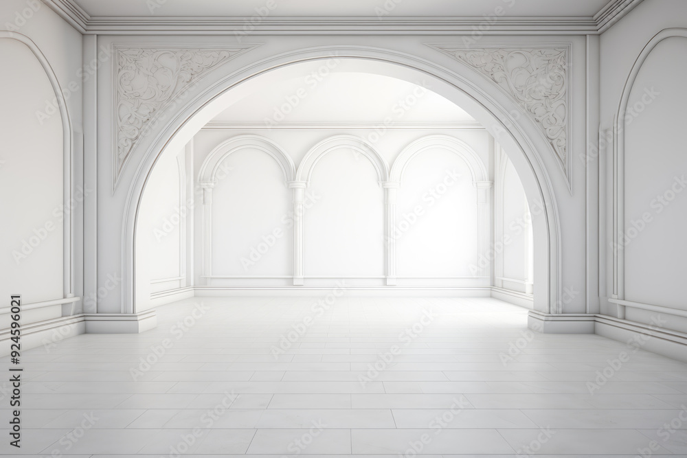 Fototapeta premium generated illustration of empty room with arch design on the wall