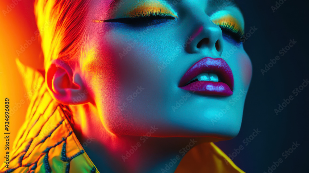High-fashion model with avant-garde makeup, bold outfit, futuristic setting, artistic fashion High-fashion model with avant-garde makeup, bold outfit, futuristic setting, artistic fashion