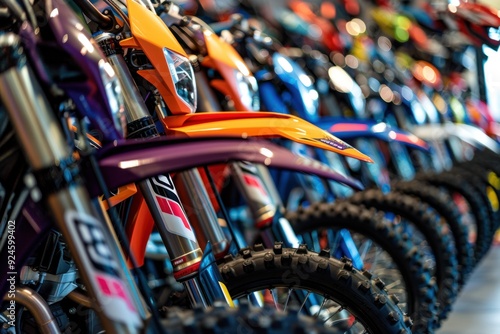 A Row of Vibrant Dirt Bikes