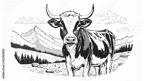 Alpine Cow - Beef Head Bull Face Meat Dairy Milk Farm Black Animal Drawing
