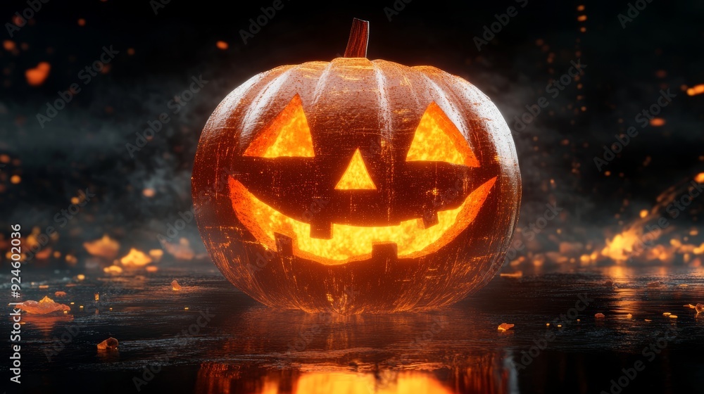 Naklejka premium Pumpkin parade holograms, digital float displays, futuristic carnival atmosphere