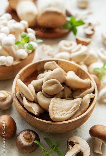 Assortment of various raw mushrooms